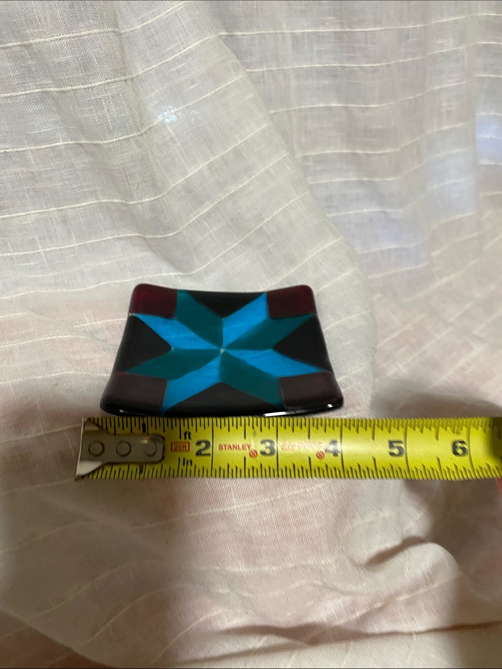Fused Glass Star Accent Dish - Turquoise, Black & Burgundy - Picture 3 of 4